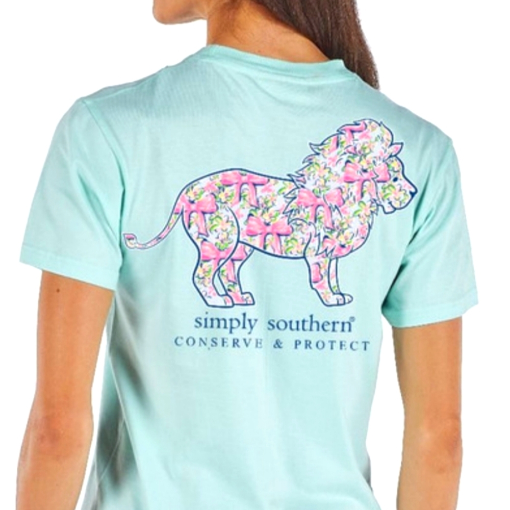 NWT Simply Southern Floral Bow Lion Tshirt Mint Green